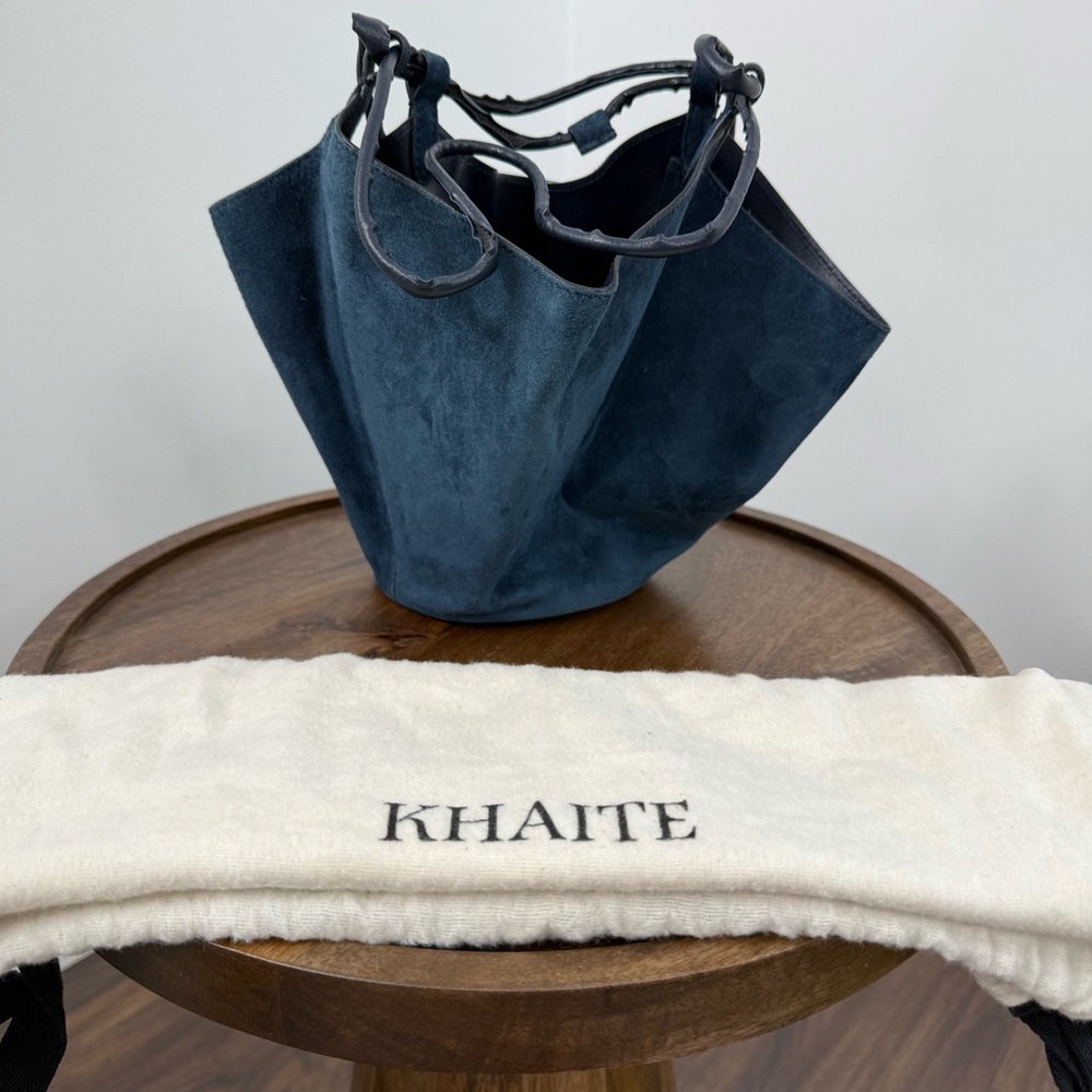 KHAITE The Mini Lotus Drawstring Bag in Midnight Suede - Picture 3 of 16